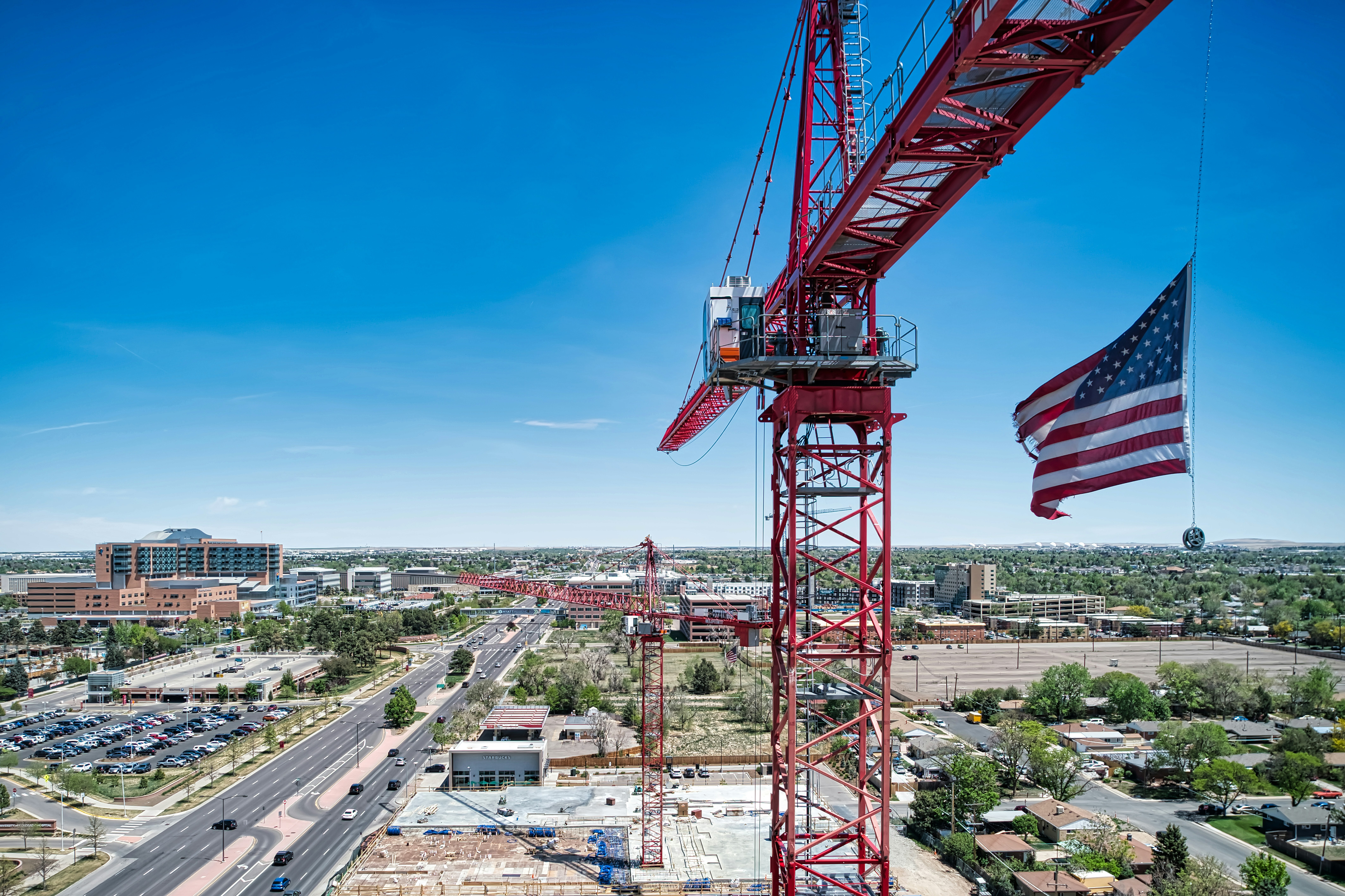 The wide eastern skyline of Aurora, Colorado, with the Front Range beyond